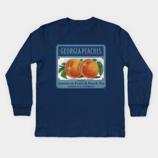 Vintage Georgia Peaches Fruit Crate Label Kids Long Sleeve T-Shirt